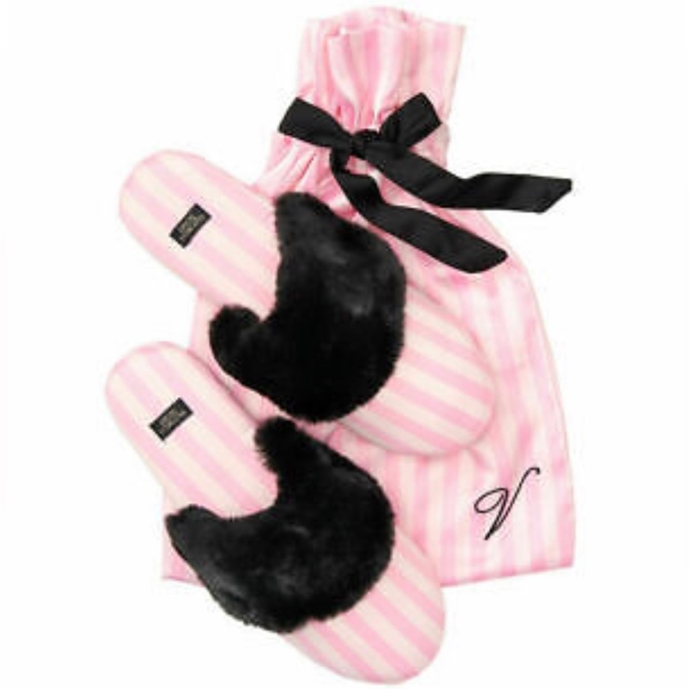 New Victoria’s Secret Signature Satin Stripe Slipper’s Dust Bag Size Medium 7 8
